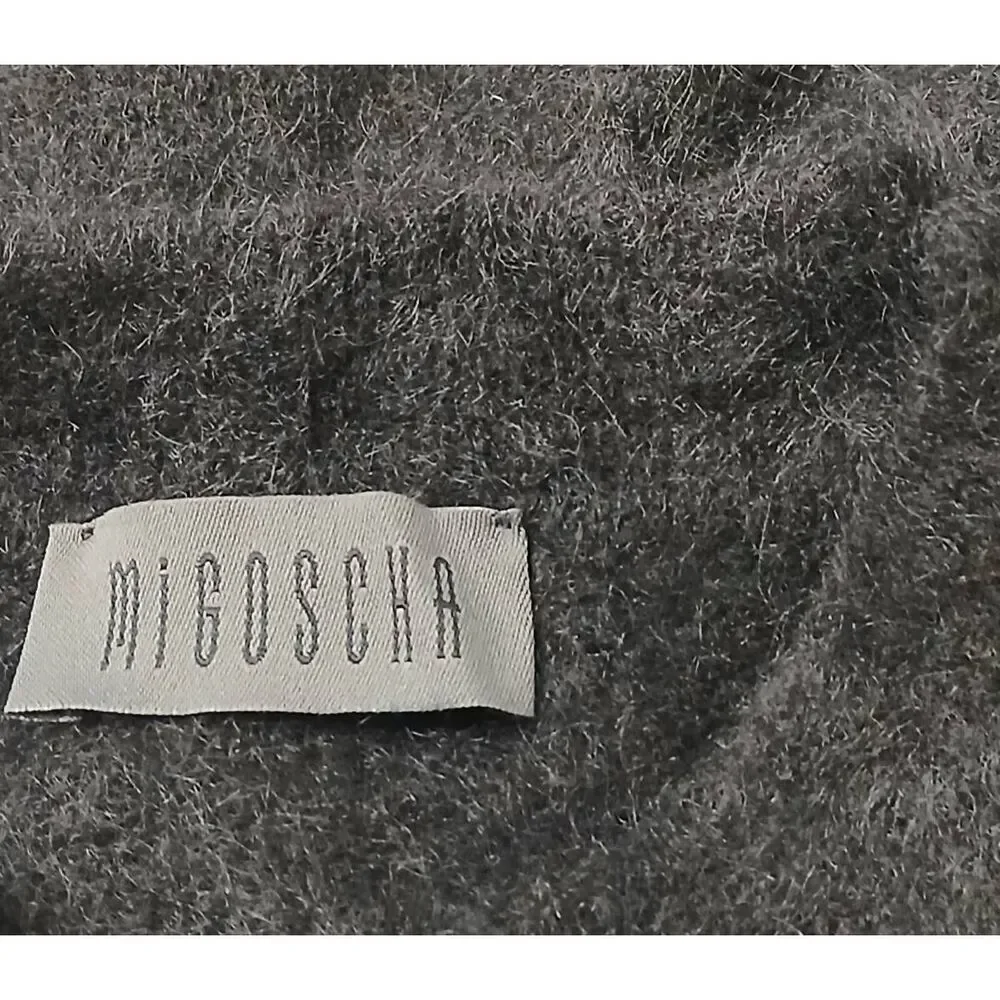 Migoscha womens medium sweater super kid mohair Italian black tan mockneck